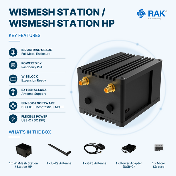 WisMesh Station/WisMesh Station HP | Raspberry Pi-based Meshtastic station with 22 dBm or 1W LoRa® options | RAK8622/RAK8623