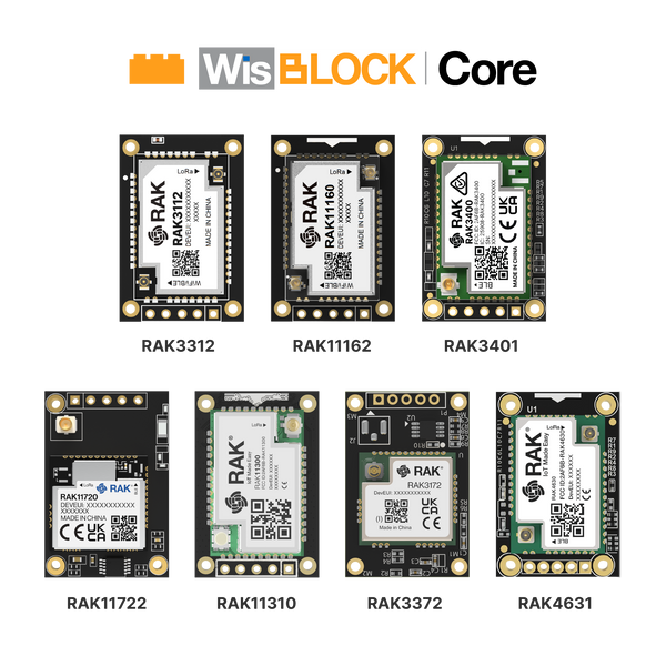WisBlock Core Modules | Multi-connectivity Core modules for low-power, long-range IoT systems | RAK4631 / RAK3401 /RAK11310 /RAK3372 /RAK11722 /RAK3312 /RAK11162