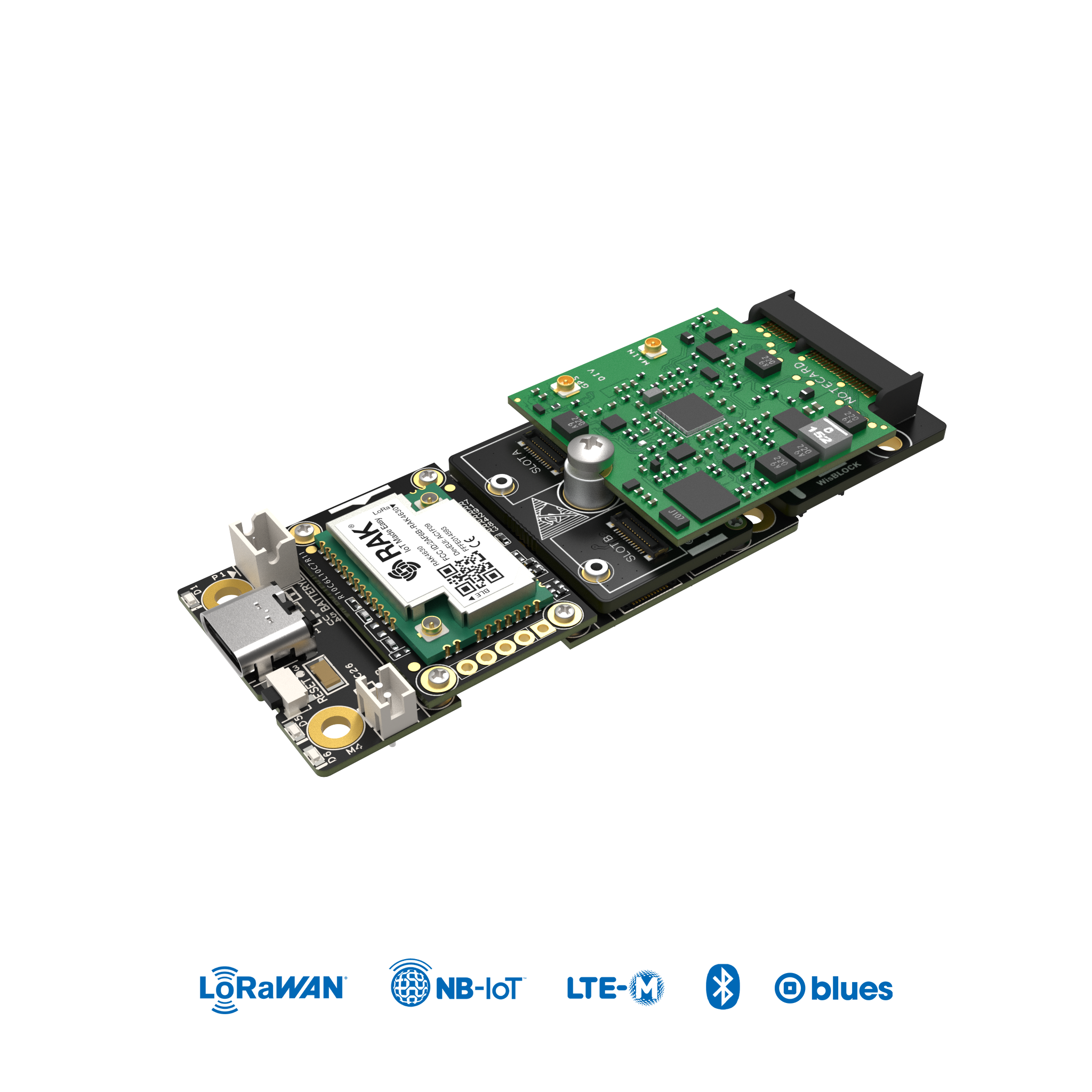 Blues.ONE - LTE-M NB-IoT GSM LoRaWAN Device based on nRF52840, SX1262 and Blues.IO Notecard. Arduino compatible